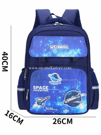 Niyo Toys blue school bag with space theme, ideal for kids aged 5 and up, perfect for school adventures