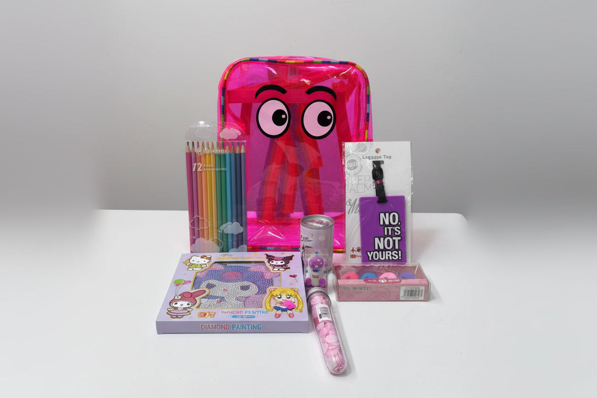 NIYO TOYS colorful hamper with fun accessories for school supplies, ideal for kids age 5 and up