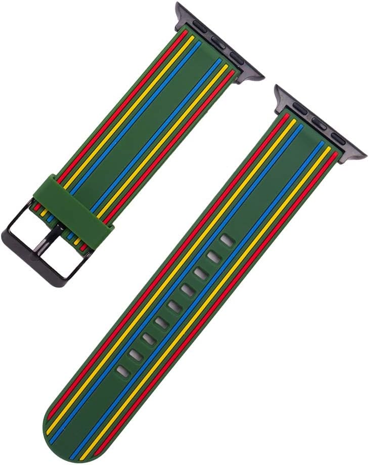 NIYO TOYS silicone apple watch band in green with colorful stripes for adults and kids