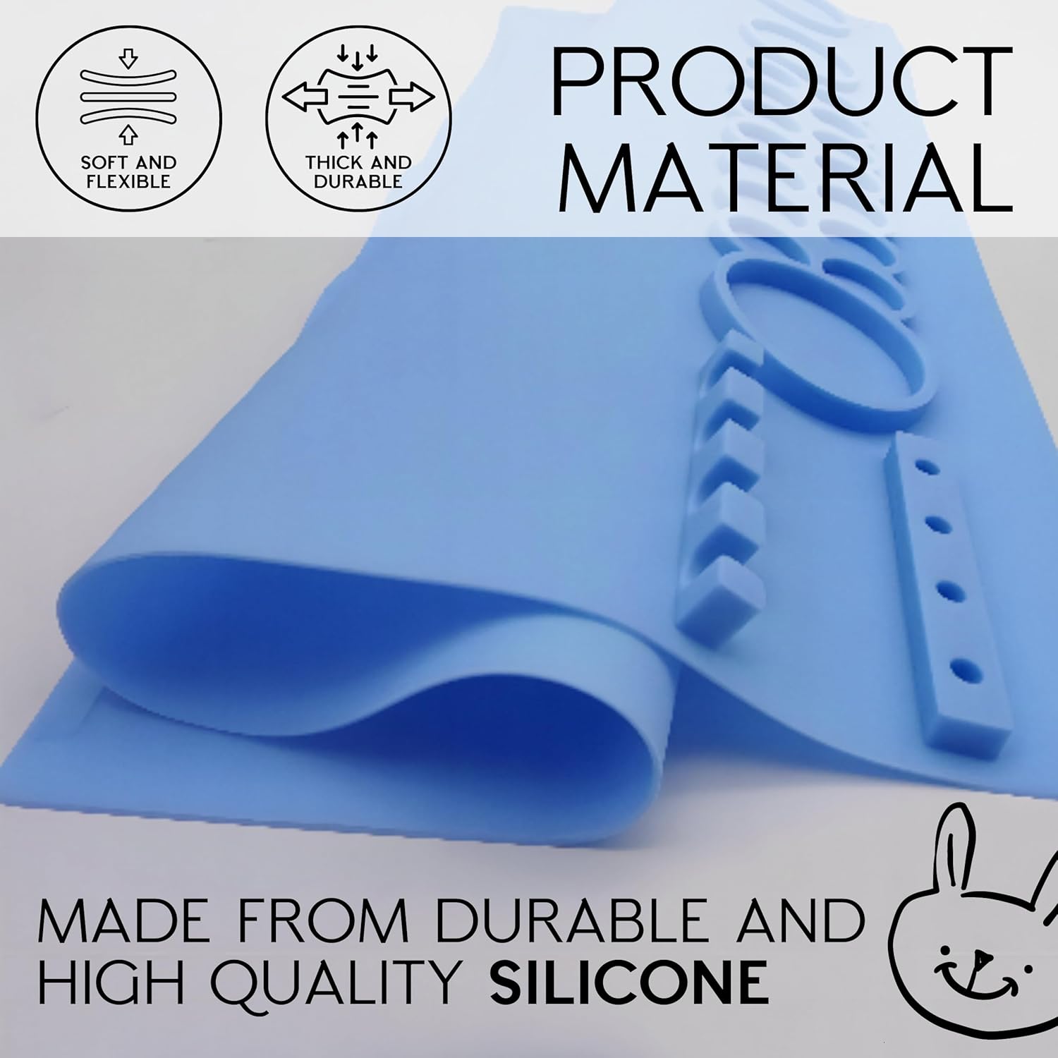 Blue silicone art mat for kids featuring flexible and durable design for creative play