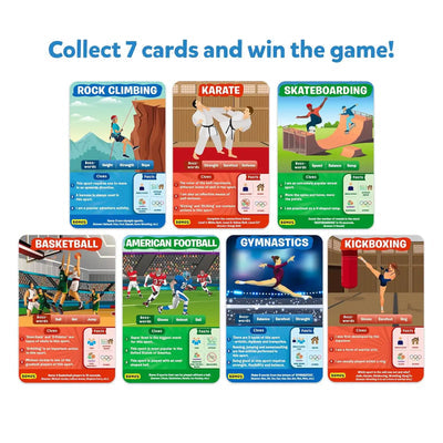 Colorful game card spider set featuring sports activities for kids age 5+, perfect for family game nights