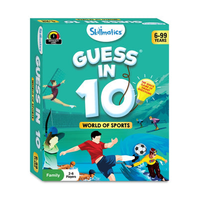 Skillmatics Guess in 10 World of Sports game card spider, age 6+, family fun for 2-6 players