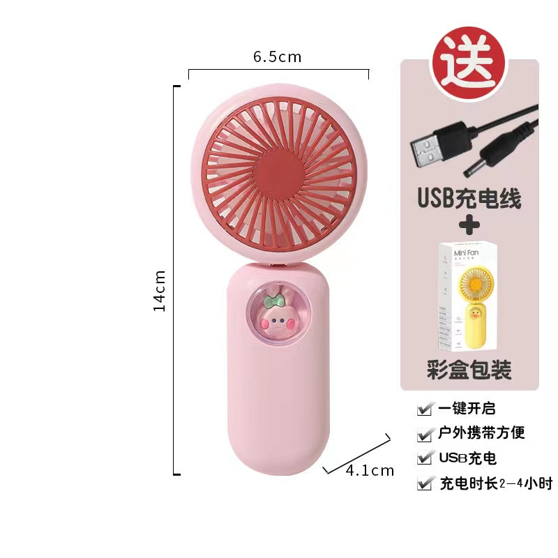 Pink small fan with USB charging, ideal for ages 3 and up, perfect for outdoor use or on-the-go cooling