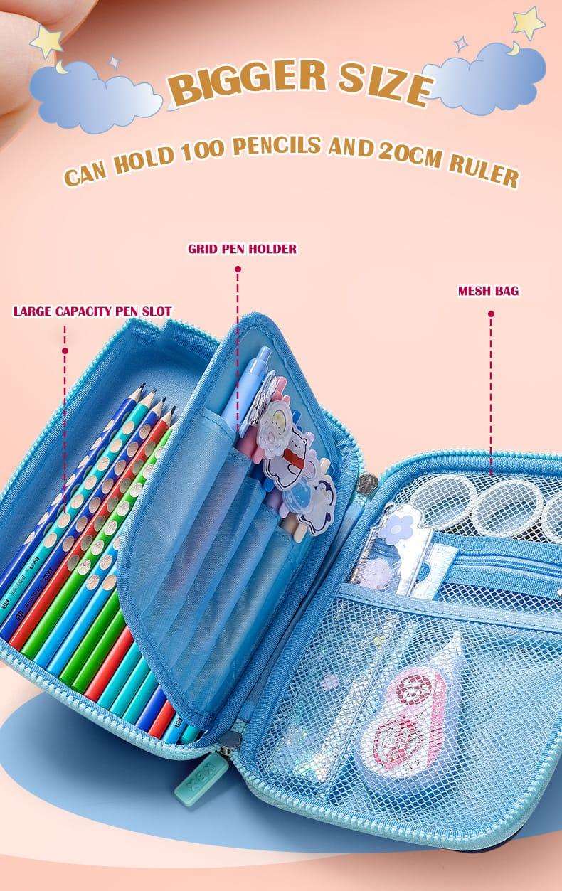NIYO TOYS Pencil Case for Kids with Smiggle-inspired stationery design, holds 100 pencils and 20cm ruler