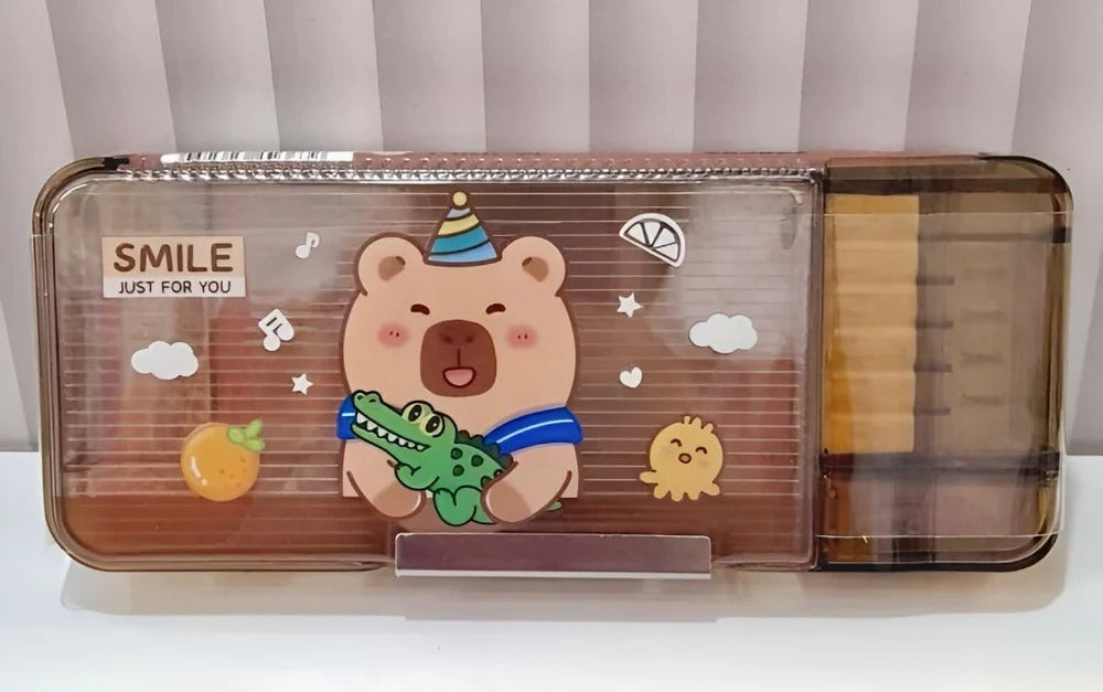 Cute bear pencil case for kids with playful designs, suitable for ages 3 and up, perfect for school supplies