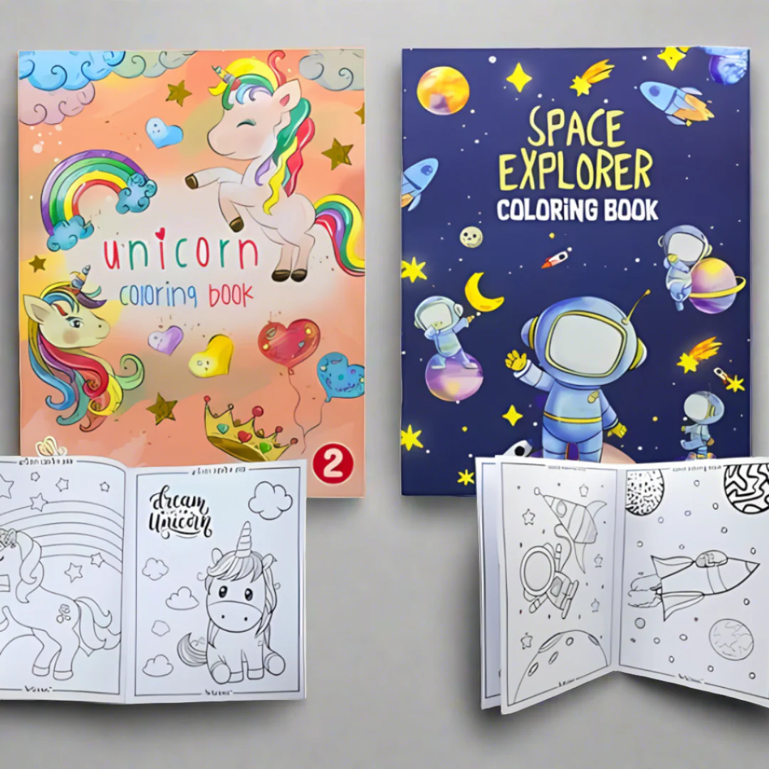 NIYO TOYS space and unicorn coloring book for kids featuring vibrant illustrations for creative fun
