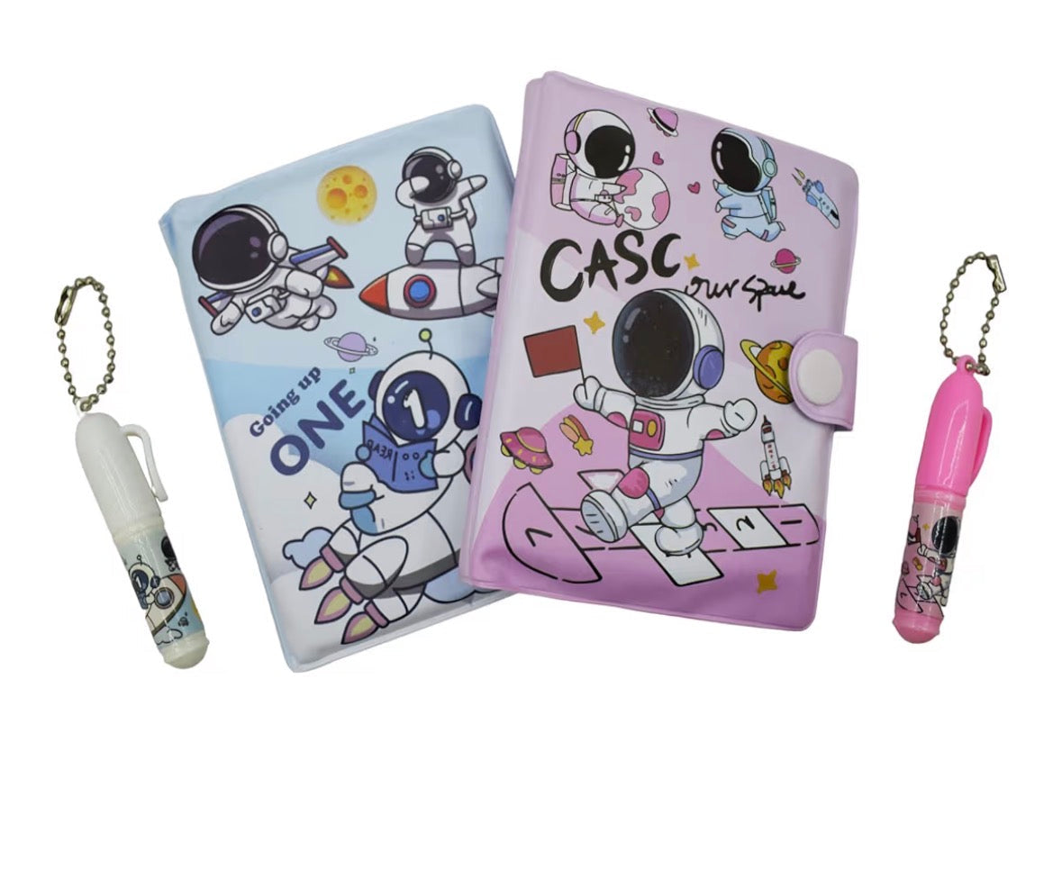Colorful space theme mini diary for kids with astronaut designs, age 3+, great for creative writing