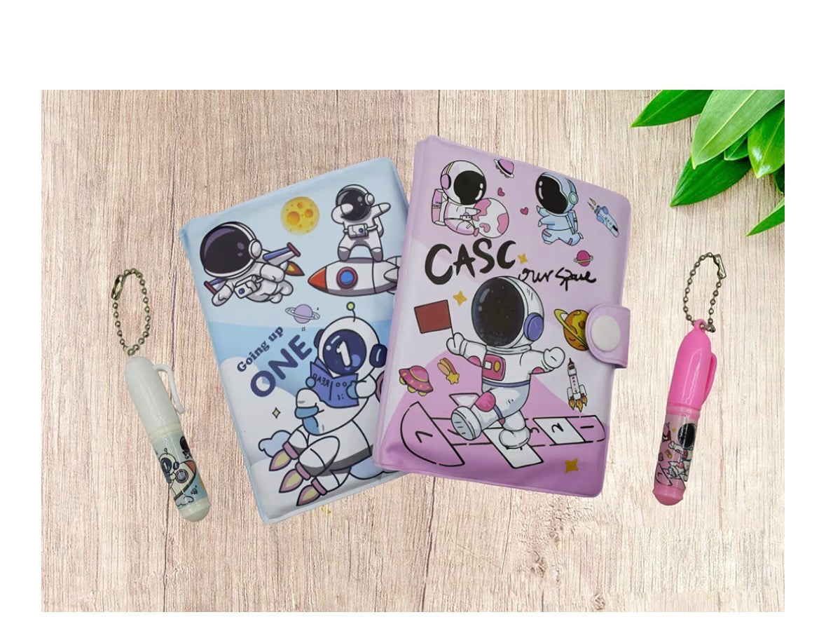 Space theme mini diary for kids with colorful astronaut designs, age 5+, perfect for creativity and journaling