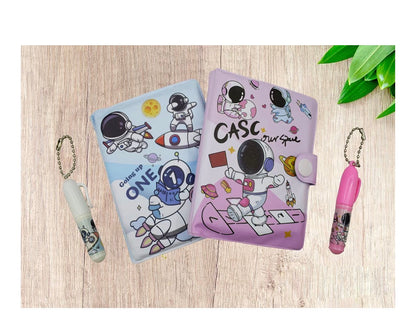 Space theme mini diary for kids with colorful astronaut designs, age 5+, perfect for creativity and journaling