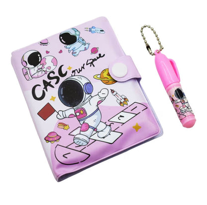Purple space theme mini diary for kids with astronaut design and matching pen, perfect for ages 5 and up
