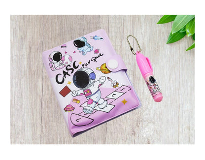 Space theme mini diary for kids in purple with astronaut design and pink marker for ages 5 and up