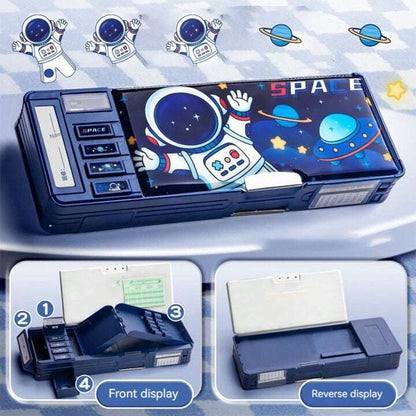 NIYO TOYS space-themed stationery box featuring an astronaut design and multiple compartments for organization