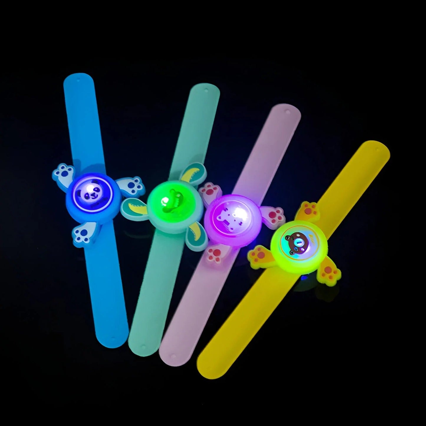 Colorful LED spinner fidget toy strap for kids, featuring cute animal designs, age 3+, ideal for sensory play