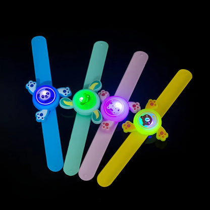 Colorful LED spinner fidget toy strap for kids, featuring cute animal designs, age 3+, ideal for sensory play