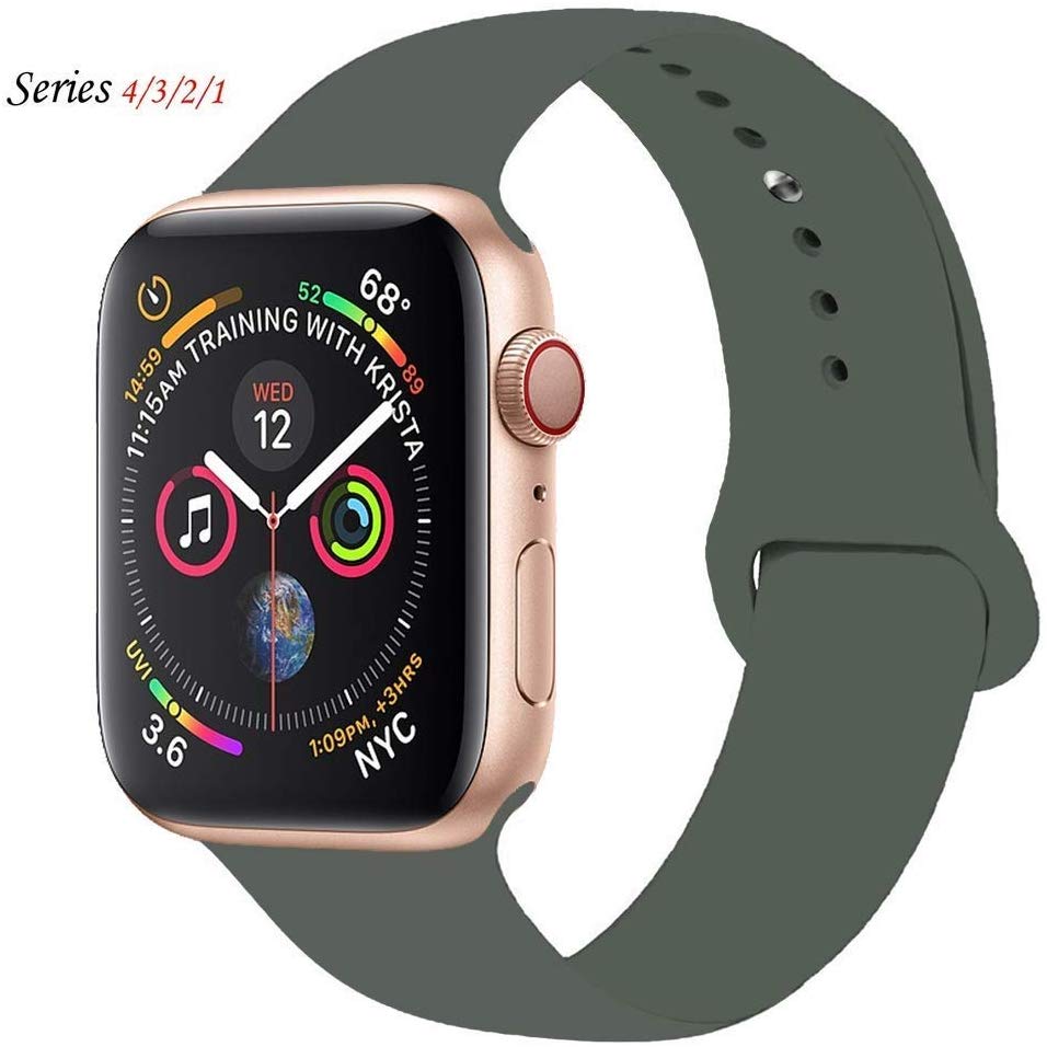 NIYO TOYS sports silicone band for iWatch in green with a smartwatch displaying vibrant watch face