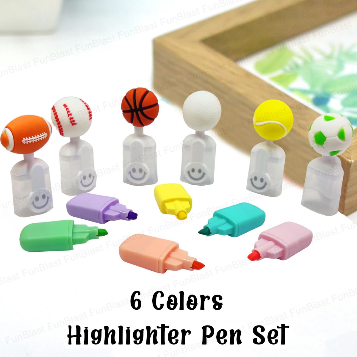 NIYO TOYS sports themed highlighter set with six colorful highlighters shaped like sports balls