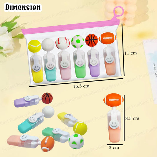 NIYO TOYS sports themed highlighter set with vibrant sports ball designs in a clear case