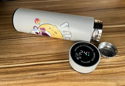 NIYO TOYS stainless steel drinks bottle in grey with cartoon design, ideal for kids age 3+