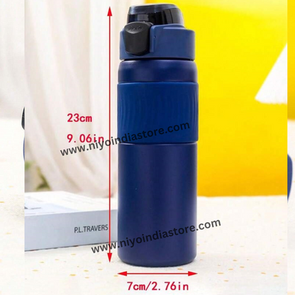 NIYO TOYS navy blue stainless steel vacuum bottle, perfect for outdoor activities and age 3+.