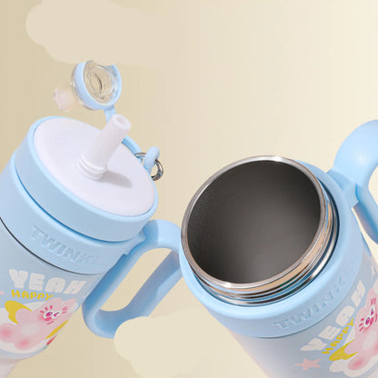 Light blue tumbler insulated with straw and flip cap, ideal for kids age 3+, perfect for staying hydrated