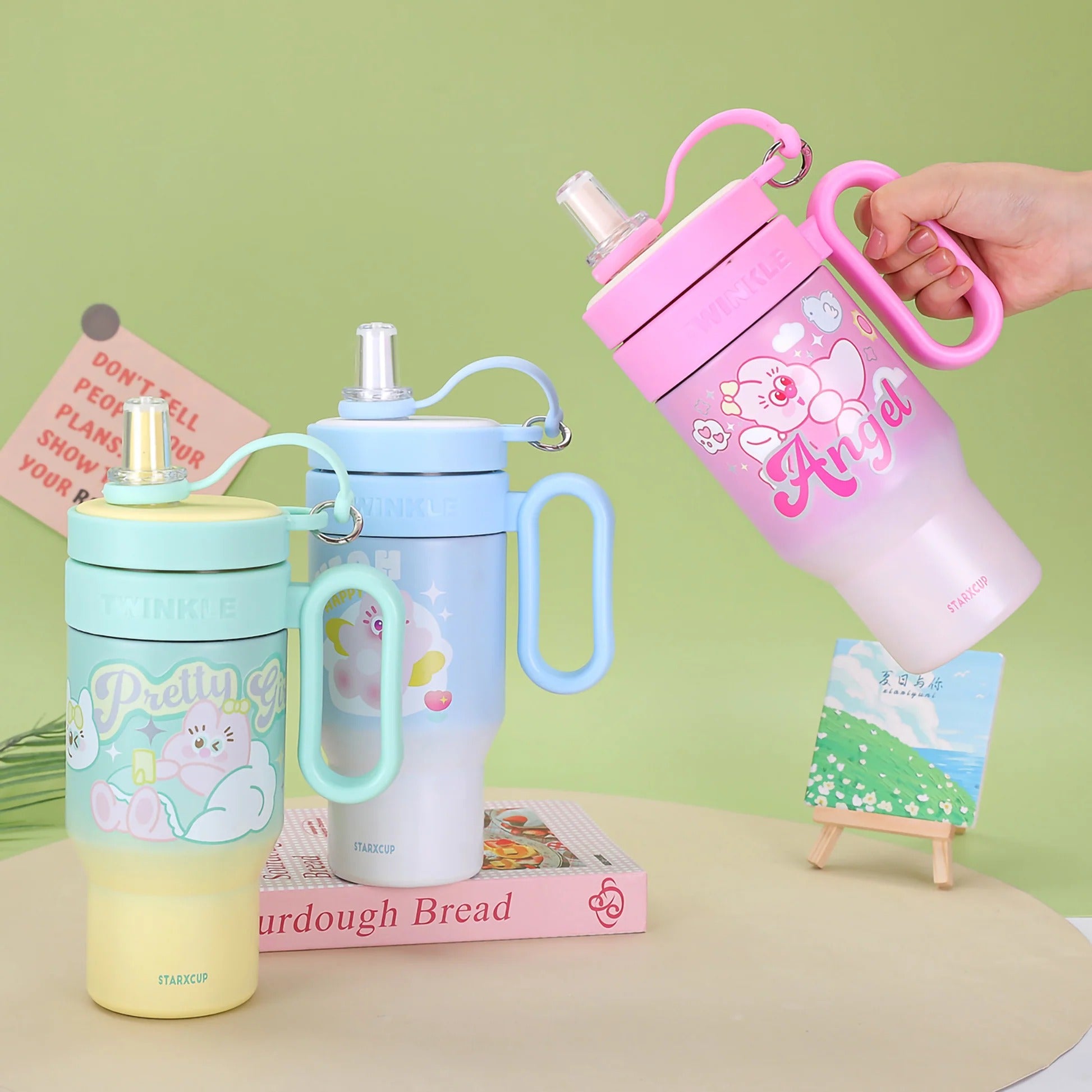 Colorful insulated tumbler with cute bear design, ideal for kids age 3+, perfect for drinks on the go