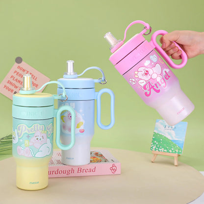 Colorful insulated tumbler with cute bear design, ideal for kids age 3+, perfect for drinks on the go