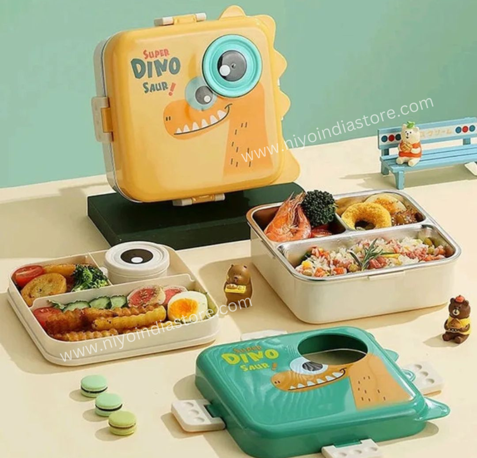 NIYO TOYS Super Dino Lunch Box Set in Bright Colors with Compartments for Fun and Organized Meals