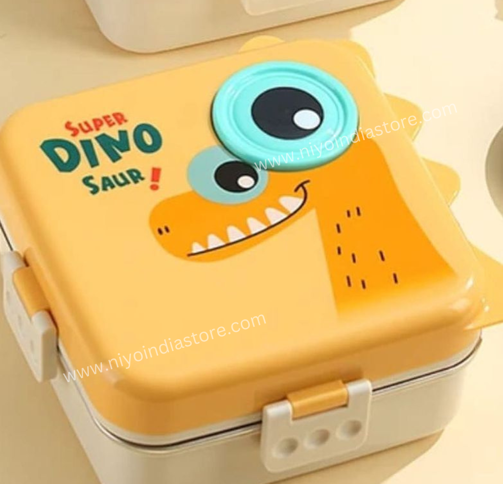 NIYO TOYS Super Dino Saur Lunch Box in Yellow with Cute Dinosaur Design for Kids