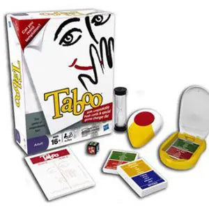 Taboo party game for adults, includes game cards, timer, and buzzers for fun group play