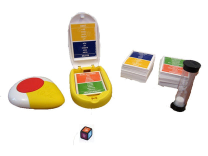 Niyo Toys party game with colorful cards, timer, and dice, suitable for ages 8 and up, great for social gatherings