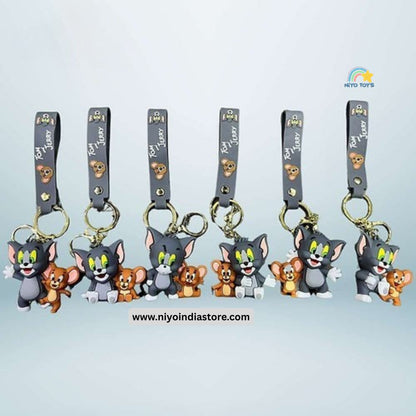 Colorful Tom and Jerry keychain for kids featuring cute characters and easy-to-attach design