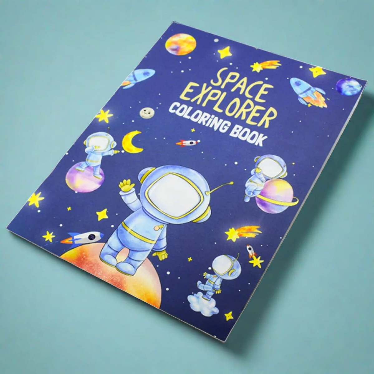Space Explorer Coloring Book for Kids featuring astronauts and planets, ideal for imaginative play