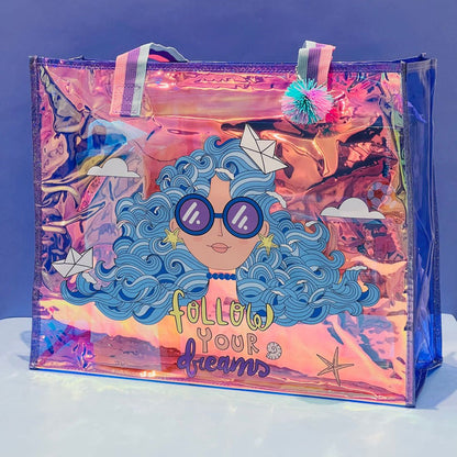 Colorful NIYO TOYS tote bag with a stylish girl design, perfect for ages 3+, ideal for carrying toys or school supplies