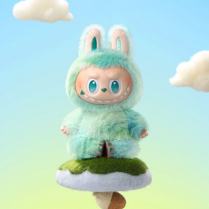 Mint green toy plush doll with bunny ears, suitable for ages 3 and up, perfect for imaginative play