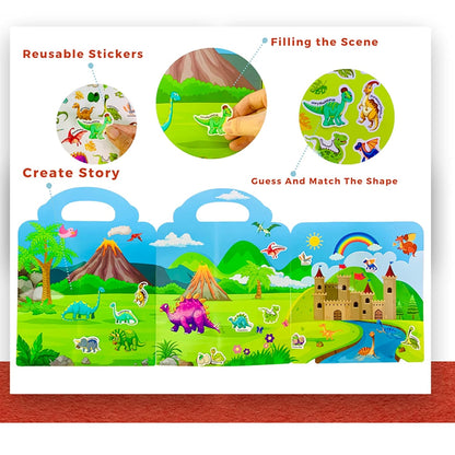 Colorful reusable dinosaur stickers for creative play, ideal for ages 3+, toys learning express