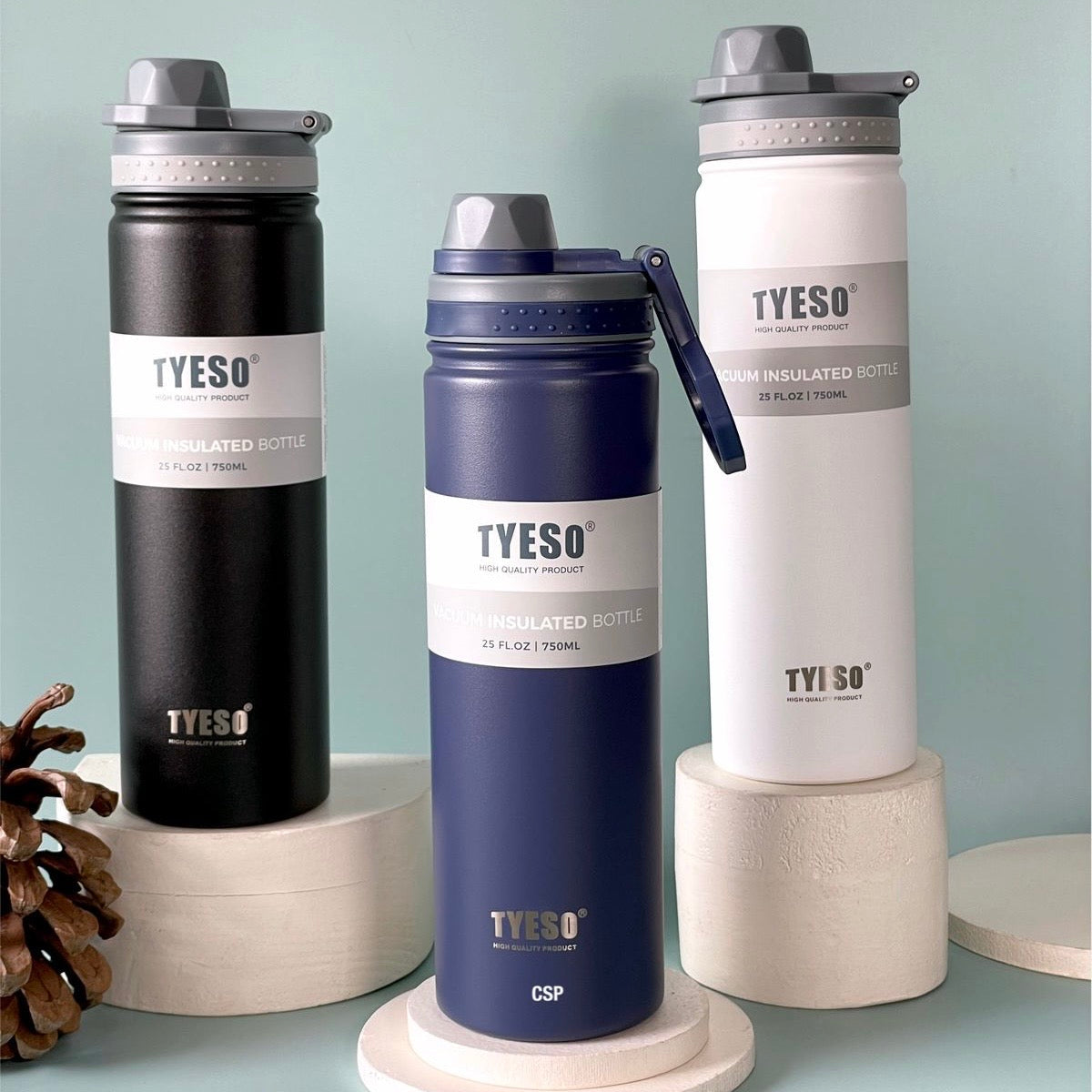 NIYO TOYS stainless steel drinks bottle in black, white, and navy for durable hydration on the go
