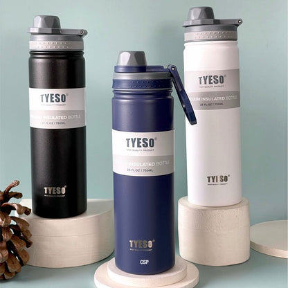NIYO TOYS stainless steel drinks bottle in black, white, and navy for durable hydration on the go