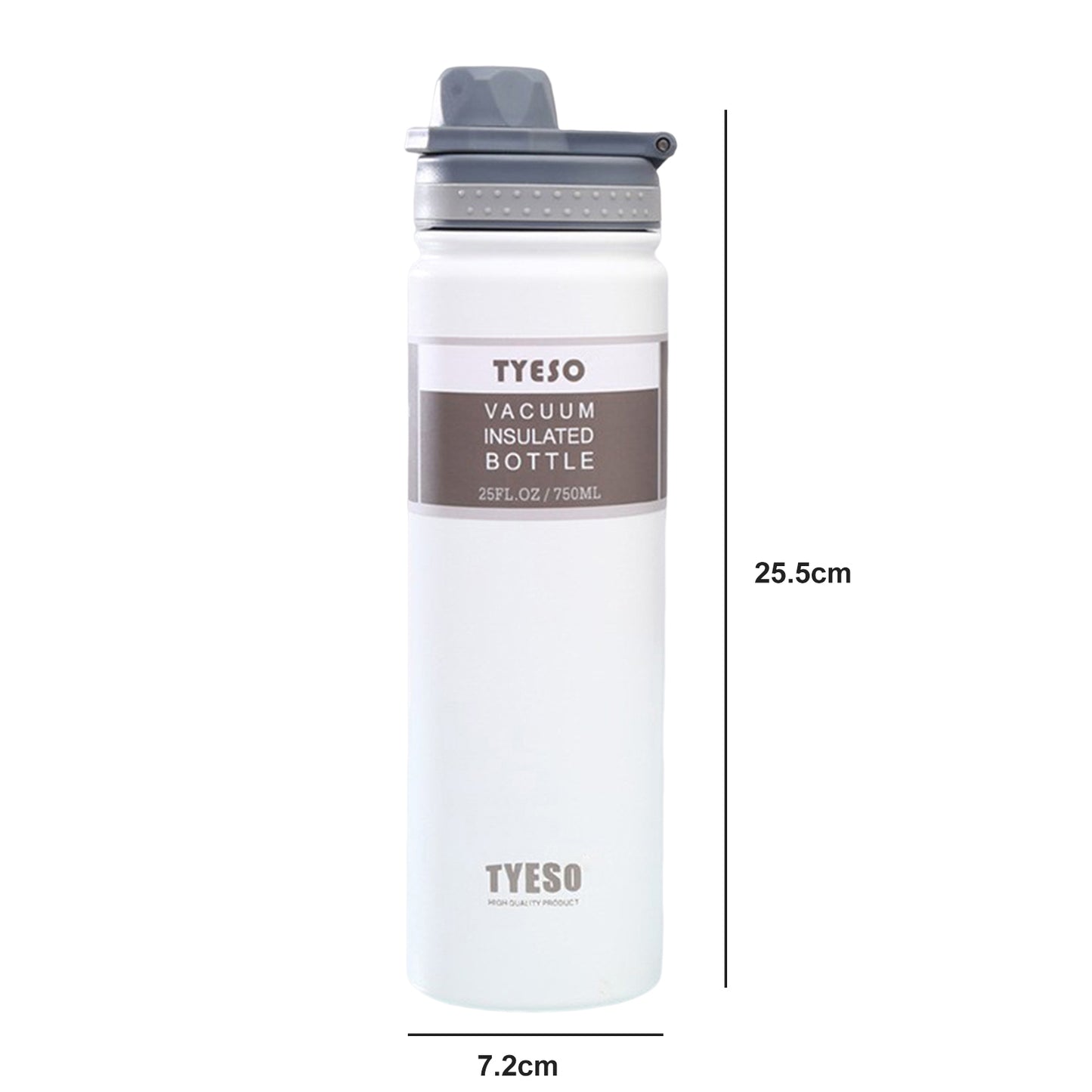 White NIYO TOYS stainless steel drinks bottle, 25.5cm tall, designed for hydration on the go