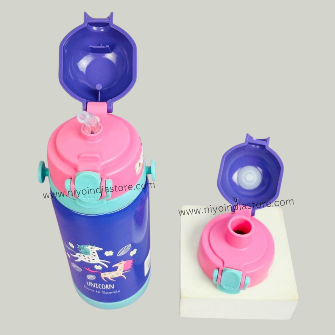 NIYO TOYS insulated stainless steel water bottle in purple and pink, ideal for kids age 3+ for hydration on the go