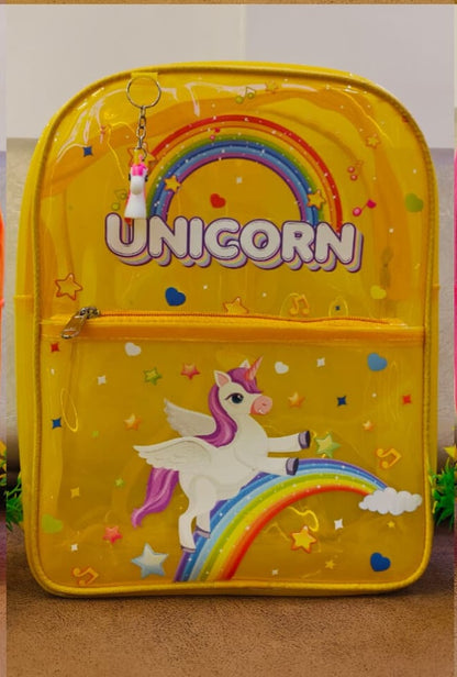 NIYO TOYS Yellow Unicorn Backpack with Rainbow Design and Cute Pony Graphics
