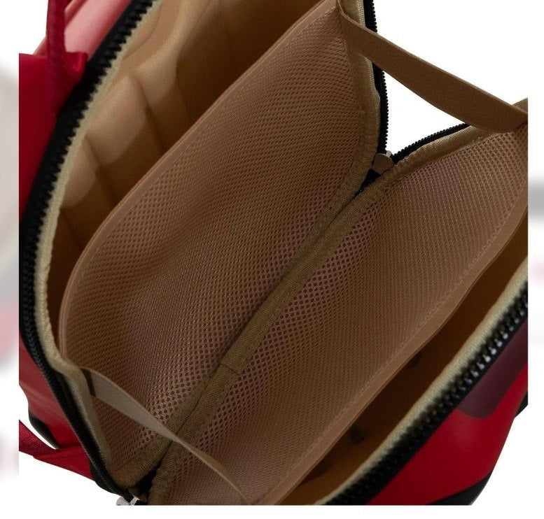 NIYO TOYS Red School Bag Interior with Spacious Compartments and Mesh Pockets for Organization