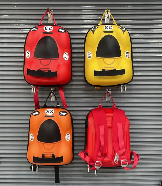 Colorful NIYO TOYS School Bags in Red, Yellow, and Orange with Fun Animal Design and Adjustable Straps