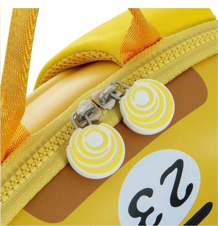 NIYO TOYS School Bag featuring a bright yellow design with unique spiral zipper pulls