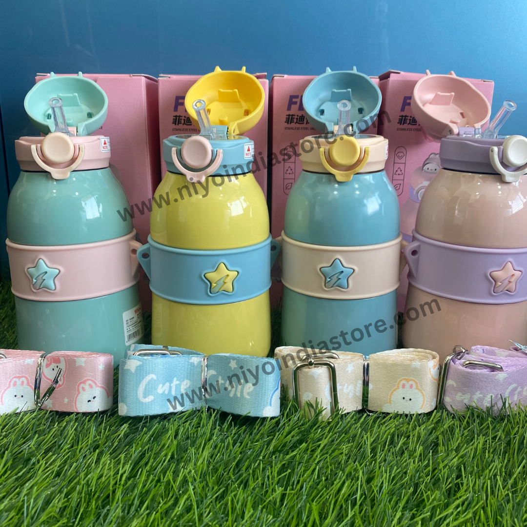 NIYO TOYS vacuum insulated bottle for children in pastel colors with secure lids and fun star designs