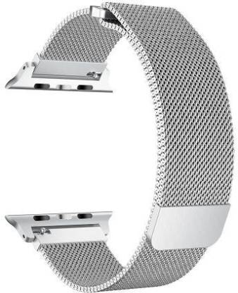 Silver stainless steel watch band for Apple, suitable for ages 12 and up, stylish and durable accessory