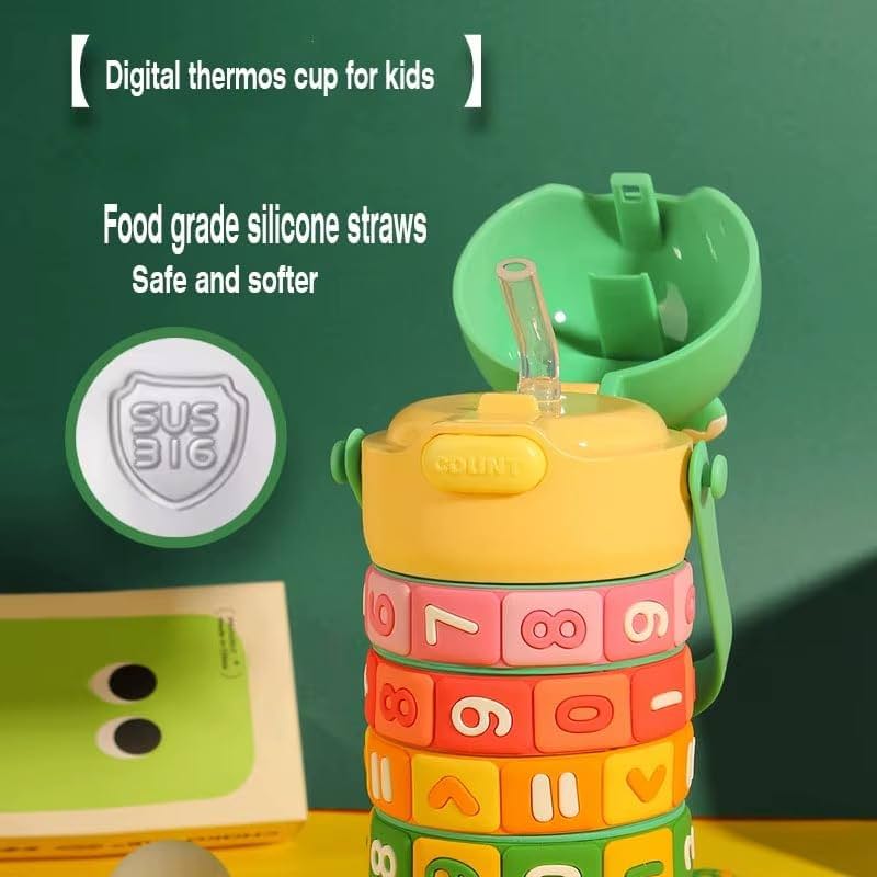 NIYO TOYS colorful water bottle sipper top for kids with soft silicone straw and digital thermos design