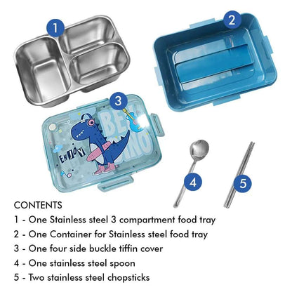Blue NIYO TOYS lunch box with stainless steel trays, designed for kids and includes a water flask stainless steel