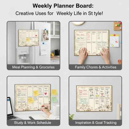 NIYO TOYS Weekly Planner Board with creative uses for meal planning, chores, and study goals.
