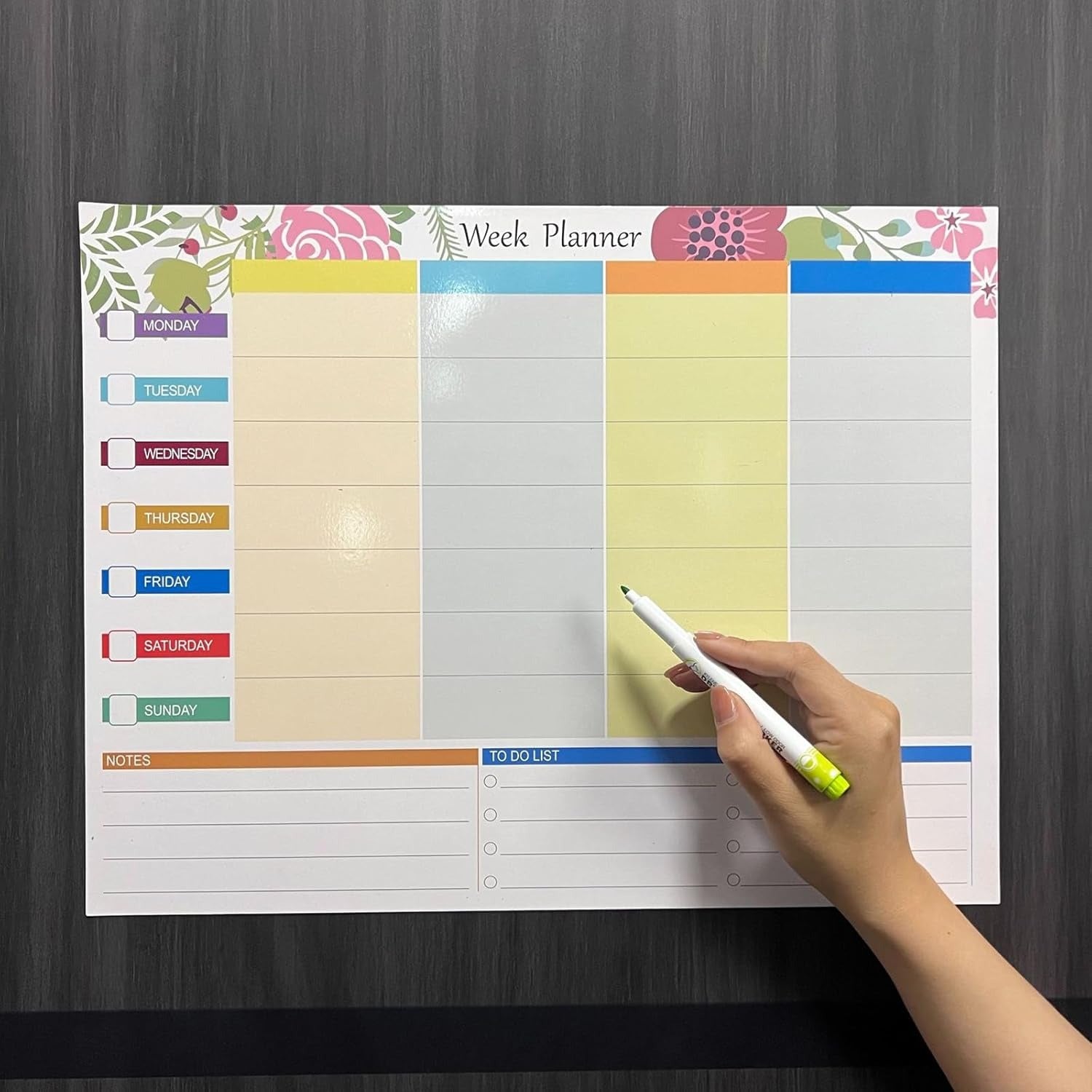 Floral Week Planner with Sections for Each Day and Notes, Ideal for Organizing Weekly Tasks