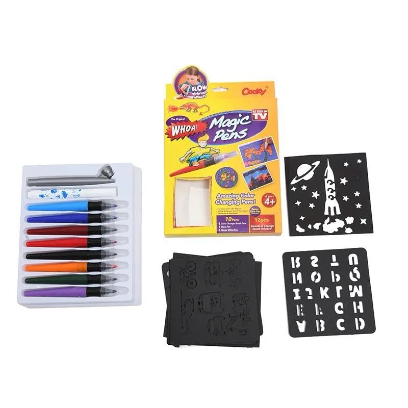 NIYO TOYS Magic Marker Pens Set with 10 Colors and Stencil Sheets for Fun Crafts